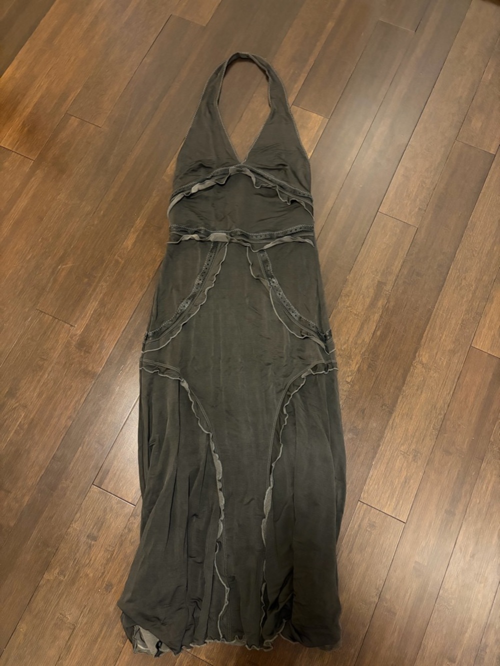 Vintage Roberto Cavalli Y2K Charcoal Halter Maxi Dress